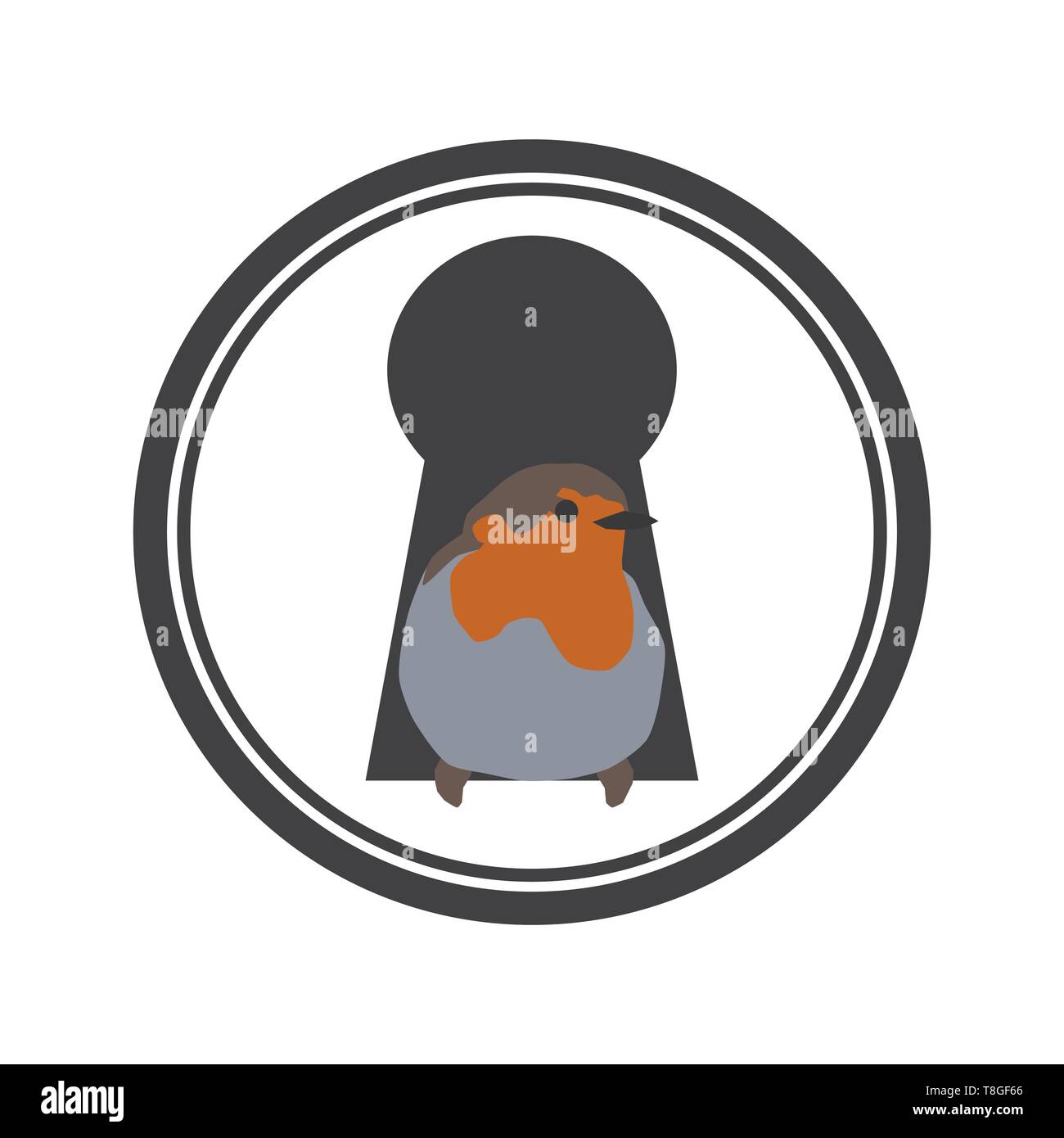 Robin bird in a keyhole vector illustration Stock Vector
