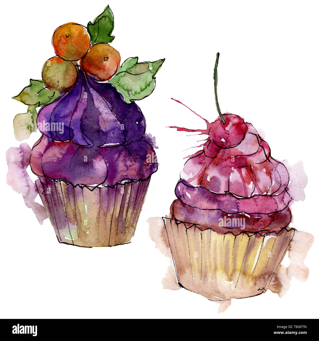 Tasty cupcake in a watercolor style. Aquarelle sweet dessert ...