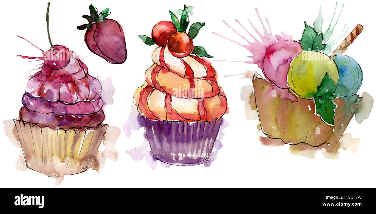 Tasty cupcake in a watercolor style. Aquarelle sweet dessert ...