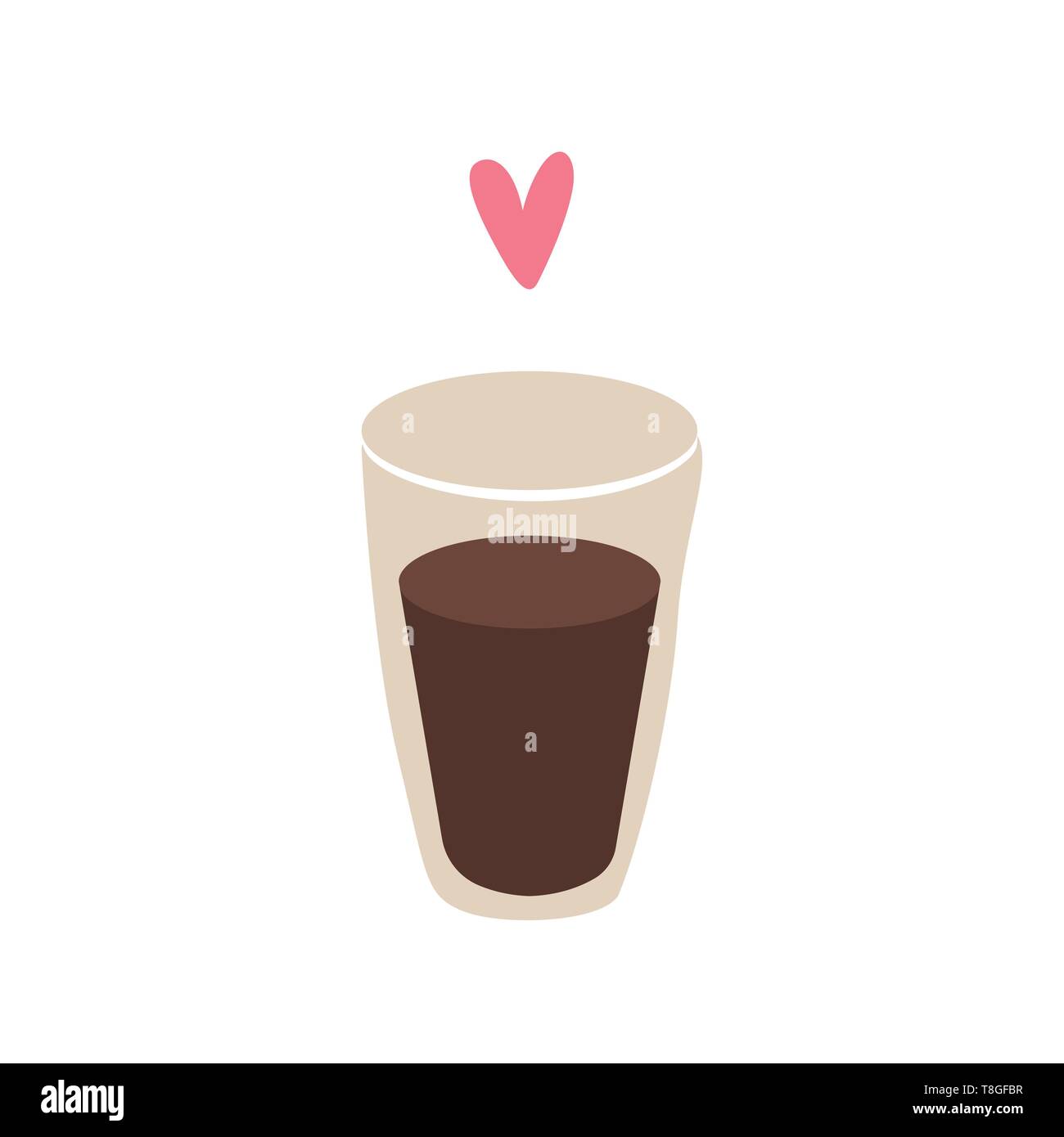 Glass of coffe with heart symbol. Flat design Stock Vector