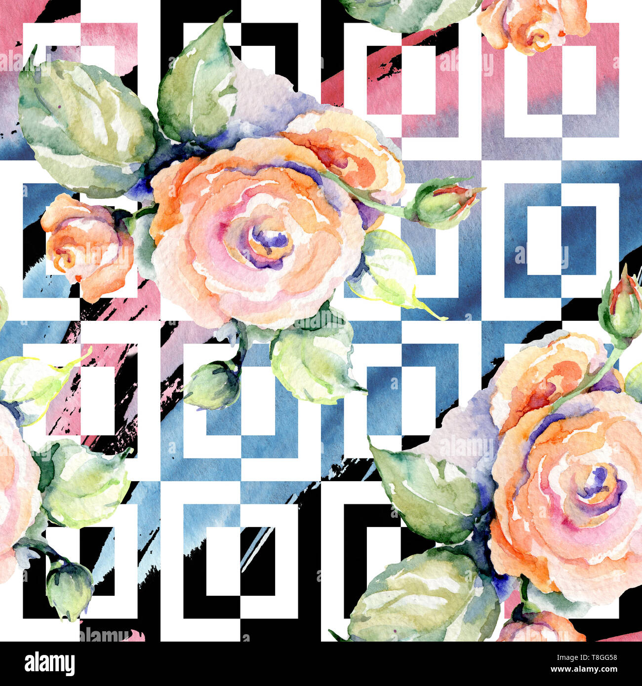 Pink rose bouquet loral botanical flowers. Watercolor background ...