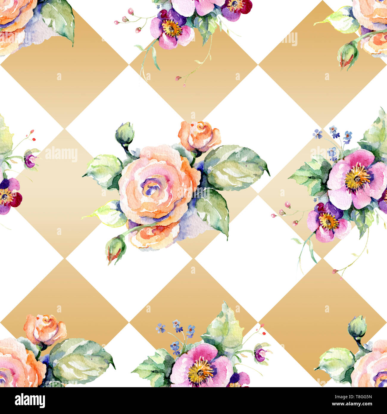 Pink rose bouquet loral botanical flowers. Watercolor background ...