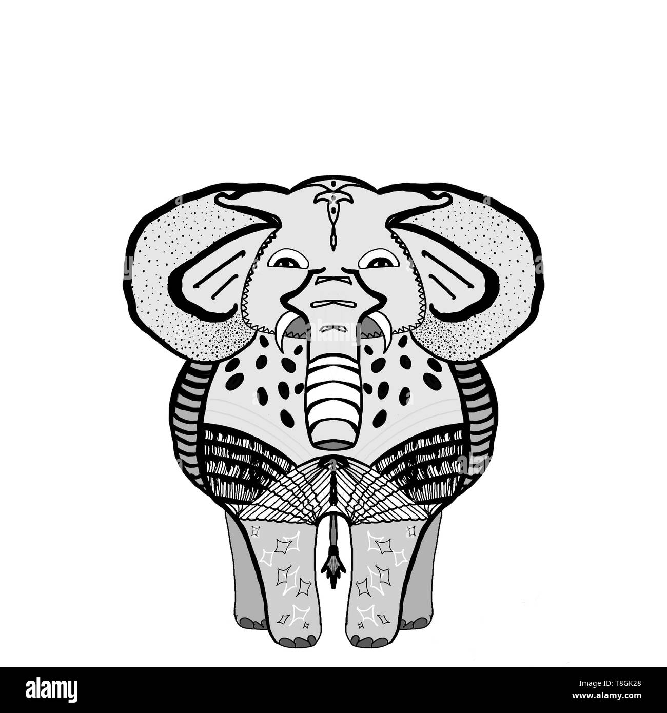 Decorative Elephant Illustration. Indian style elephant front view with stylized ornament . Stock Photo