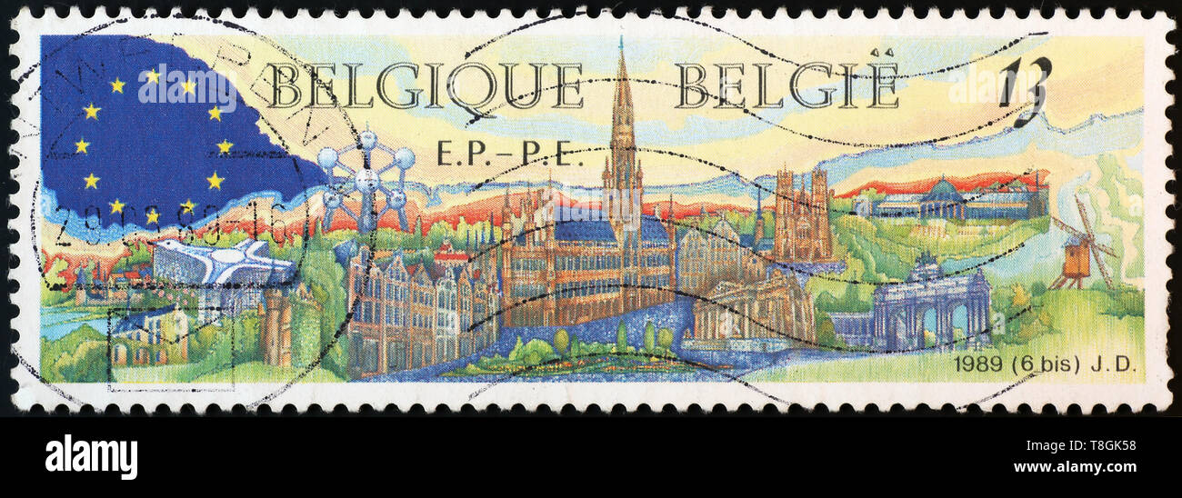 European Council of Brussel on belgian postage stamp Stock Photo