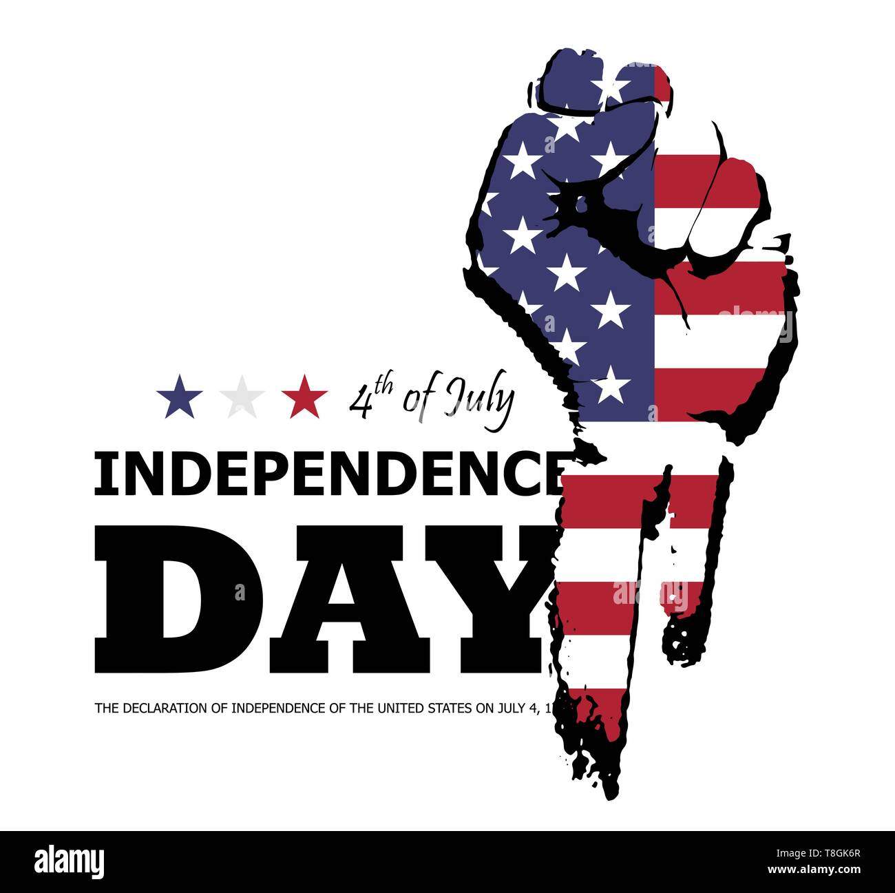 4th of July happy independence day of america . Fist flat silhouette design with american flag and text on white isolated background . Vector Stock Vector