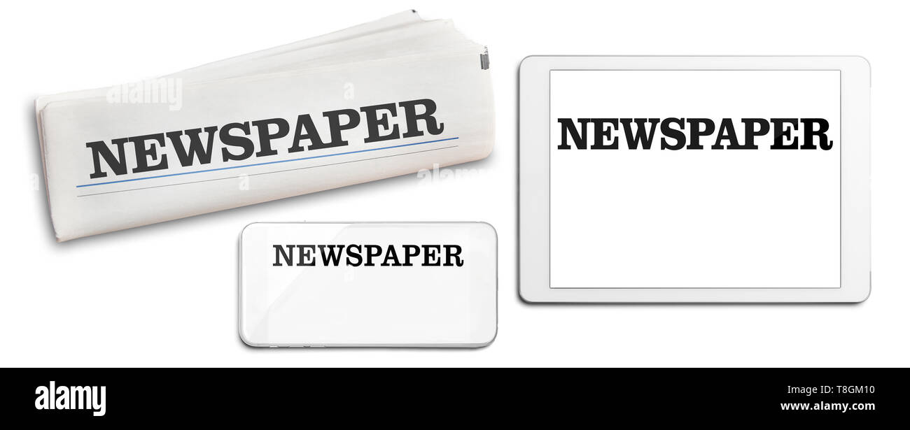 Newspaper on paper and online as ePaper on smartphone and tablet computer Stock Photo