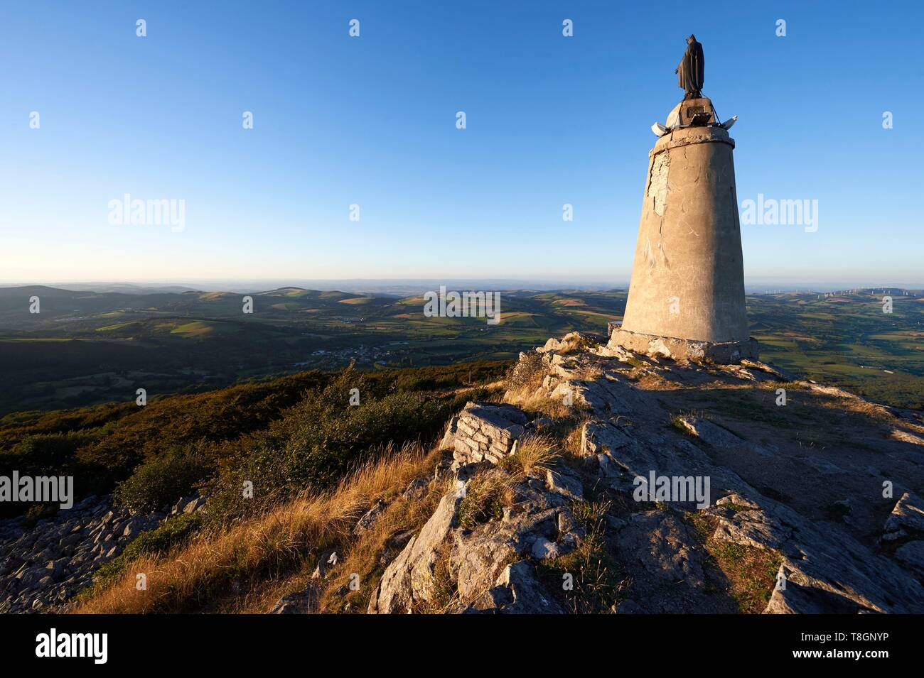 France, Tarn, Lacaune, Monts de Lacaune, Regional Natural Park of Haut Languedoc, roc de Montalet, place of pilgrimage, statue of the Virgin Stock Photo