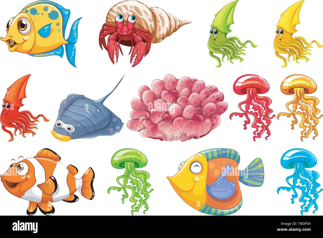 Set of sea creature illustration Stock Vector Image & Art - Alamy