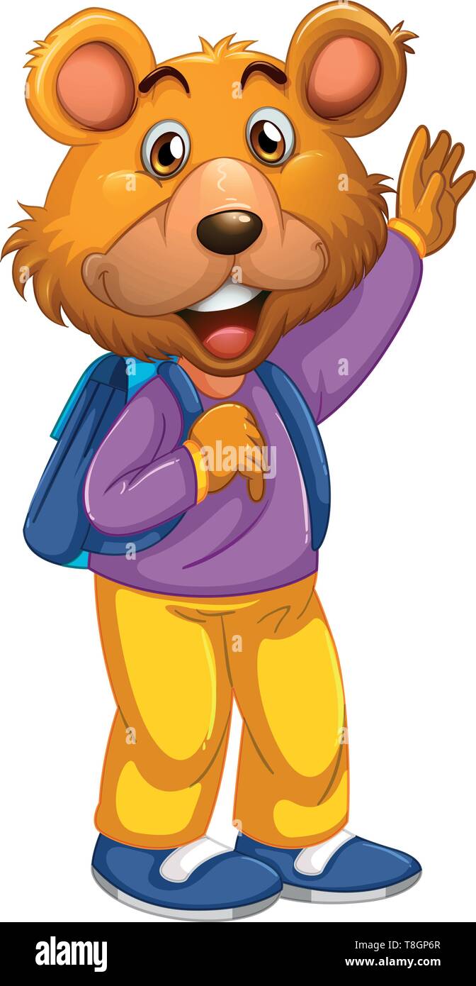 A cute bear student character illustration Stock Vector