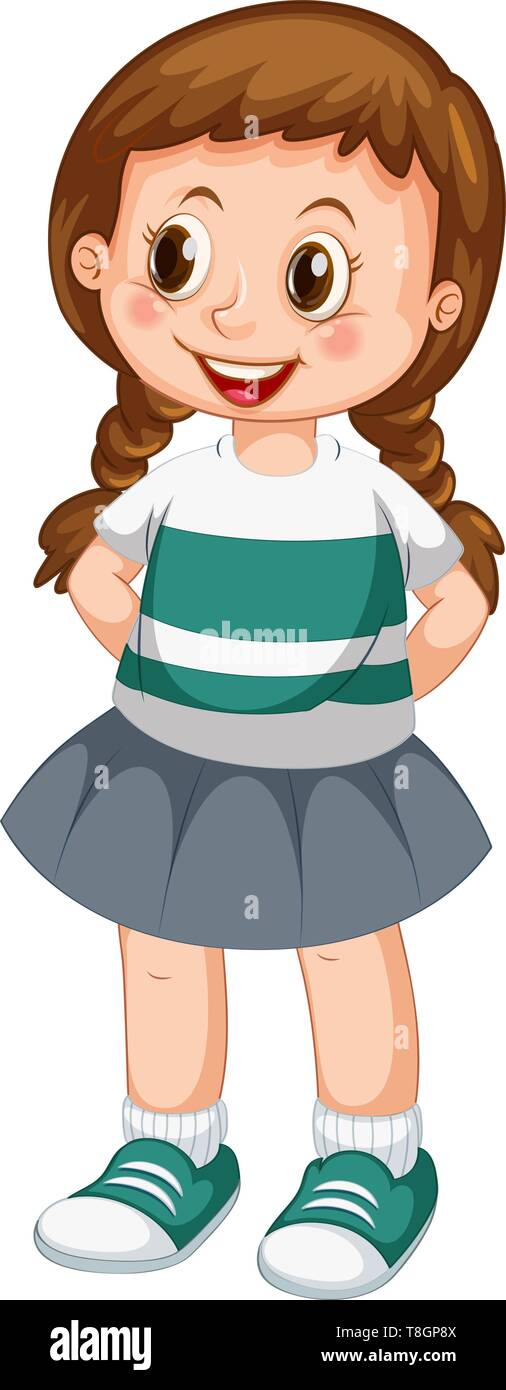 Cute braid girl character illustration Stock Vector