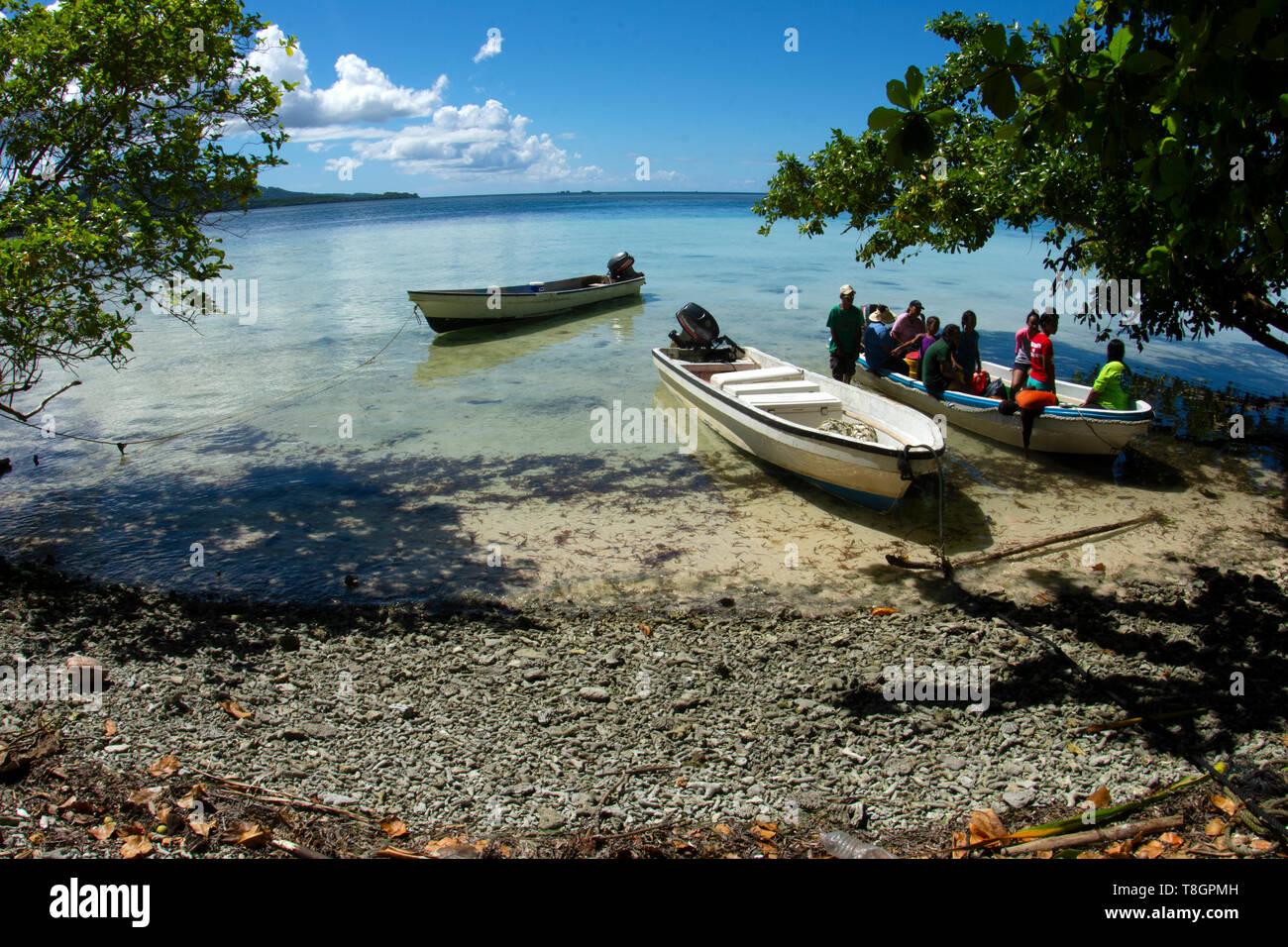 Boats moored at Na Island, Pohnpei, Federated States of Micronesia Stock Photo