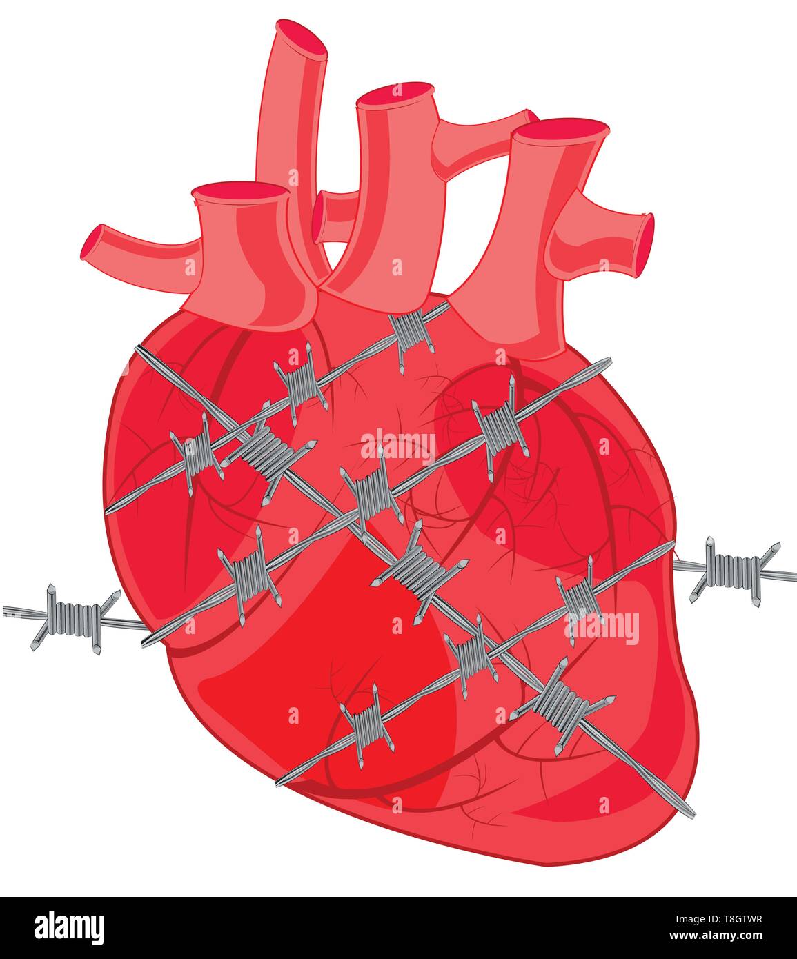 Heart of the person tangled in barbed wire Stock Vector