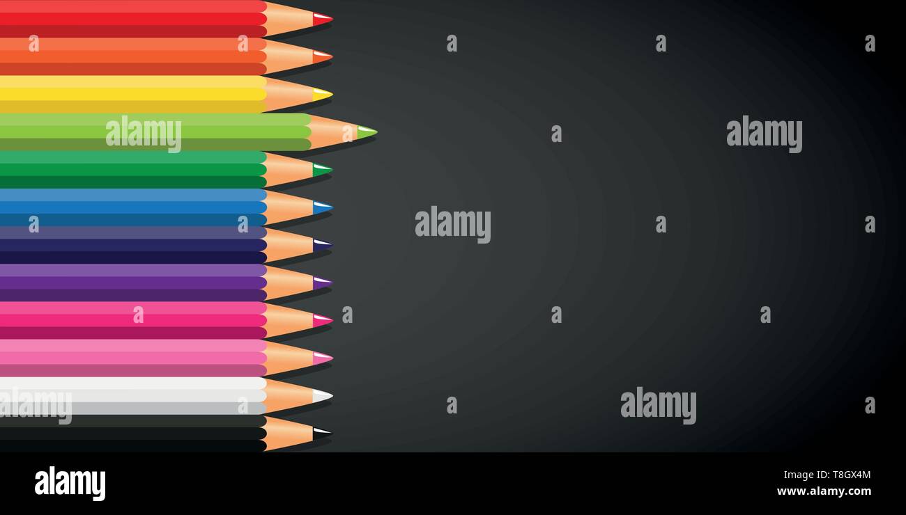 colorful pencils in rainbow colors on blackboard background vector illustration EPS10 Stock Vector
