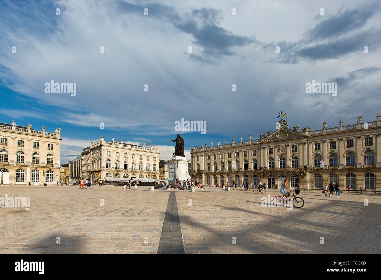 France, Meurthe et Moselle, Nancy, Stanislas square (former royal square) built by Stanislas Lescynski, king of Poland and last duke of Lorraine in the 18th century, listed as World Heritage by UNESCO, facades of the Opera house, the town hall and the Grand Hotel restaurant Stock Photo