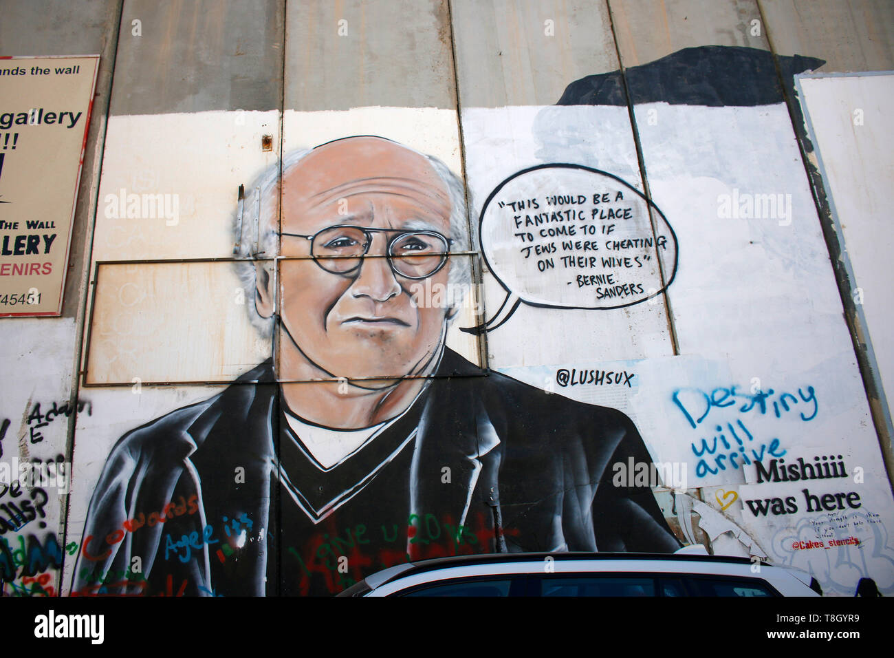 Graffity-Portrait von Bernie Sanders auf Mauer, Grenzanlage, Israelische Sperranlage, Bethlehem, Westjordanland/ Westbank, Palaestinensische Autonomie Stock Photo