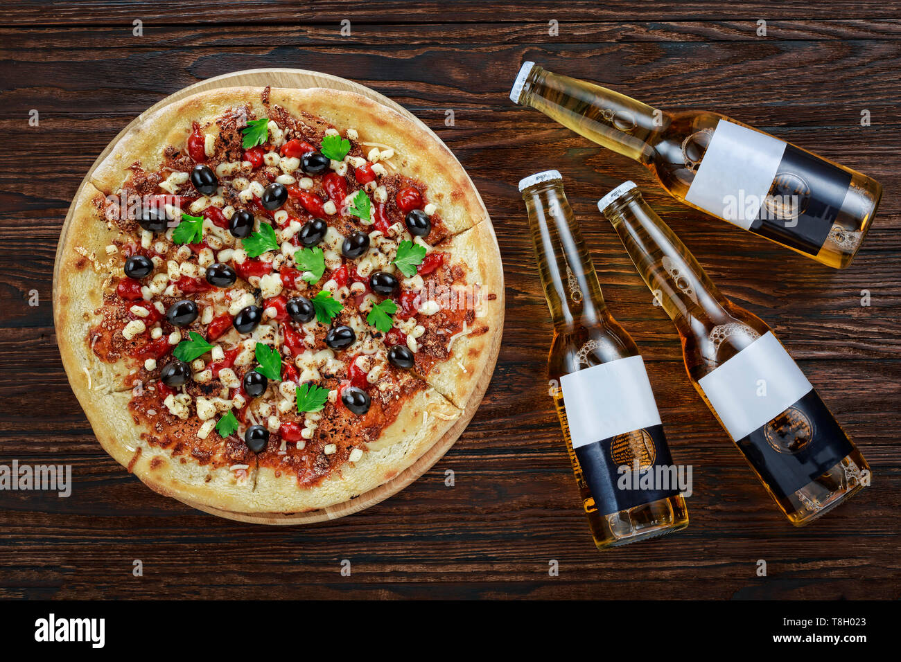 Pizza Beer On A Wooden Table Pub Pizzeria Sports Bar Top