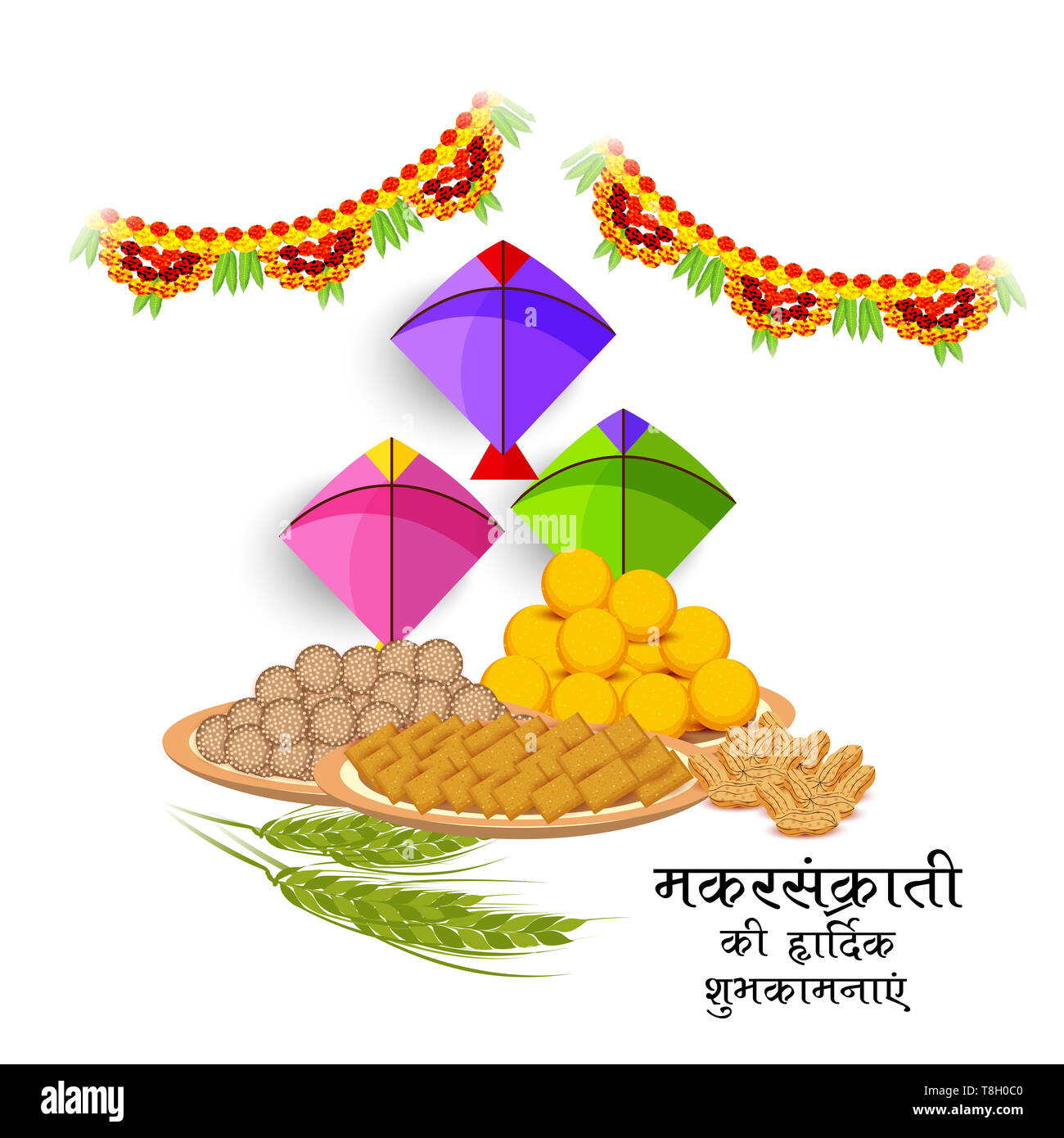 Vector illustration of a Background for Traditional Indian Festival  Celebrate Makar Sankranti with Colorful Kites Stock Photo - Alamy