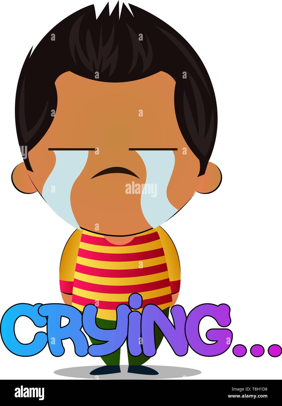 Boy is crying, illustration, vector on white background. Stock Vector