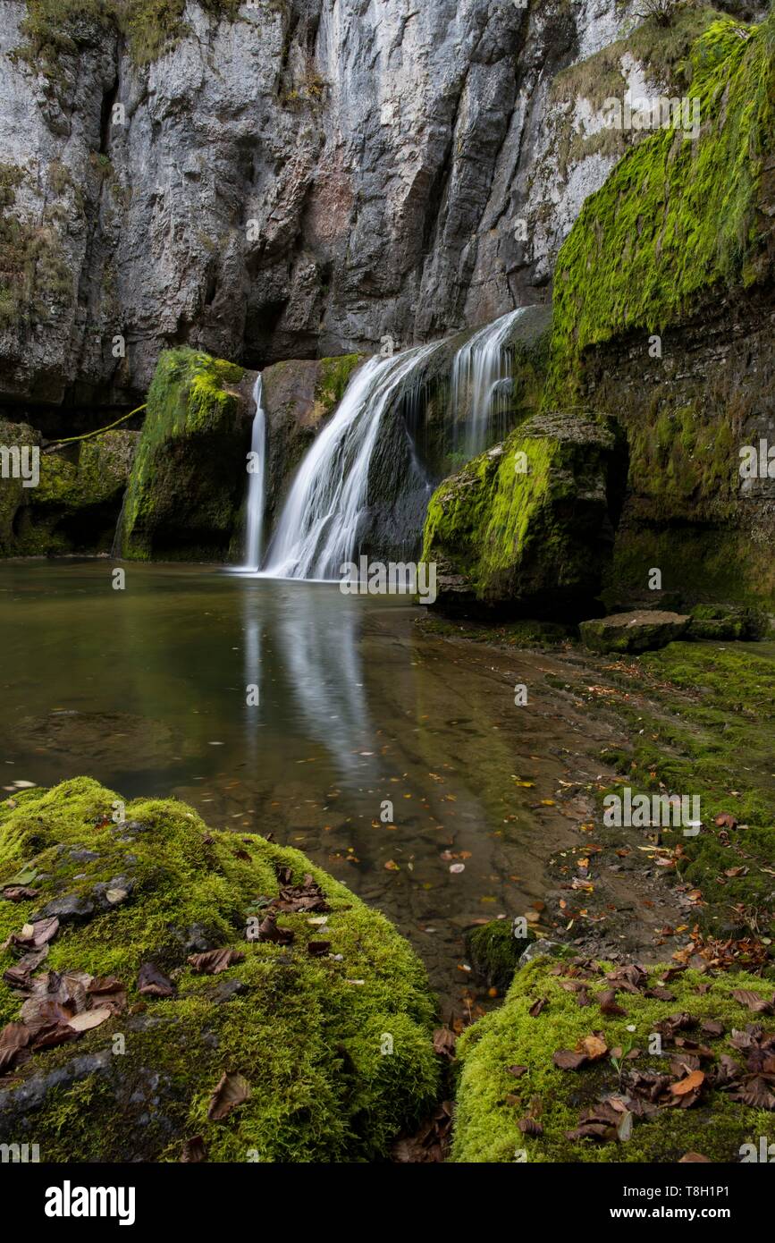 France, Jura, Le Vaudioux, waterfall of Billaude on the river of Lemme Stock Photo