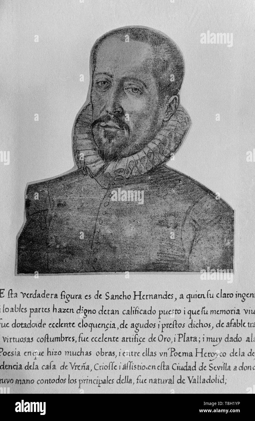 SANCHO HERNANDEZ - LIBRO DE RETRATOS DE ILUSTRES Y MEMORABLES VARONES - 1599. Author: FRANCISCO PACHECO. Location: MUSEO LAZARO GALDIANO-COLECCION. MADRID. SPAIN. Stock Photo