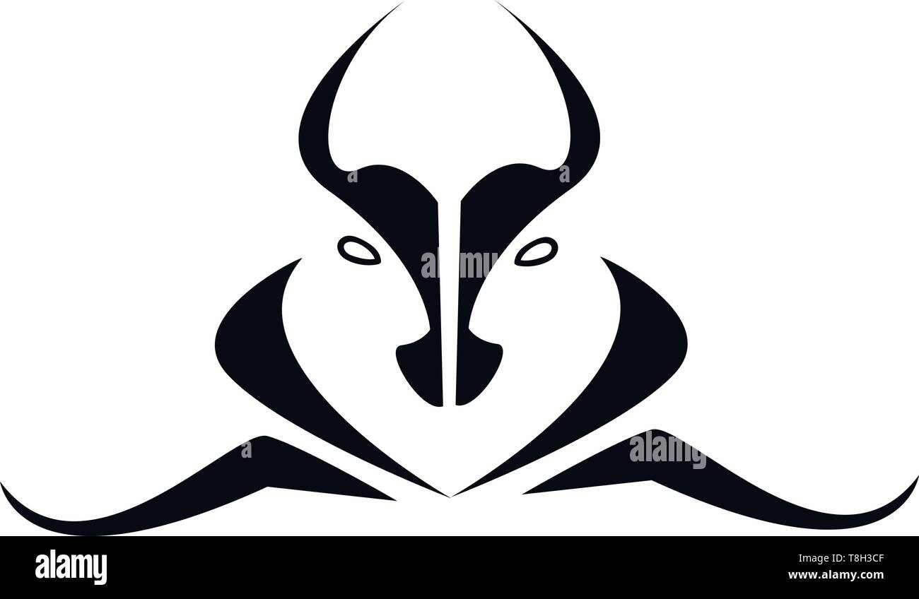 Ornament bull tattoo hand drawn design, illustration, vector on white background. Stock Vector