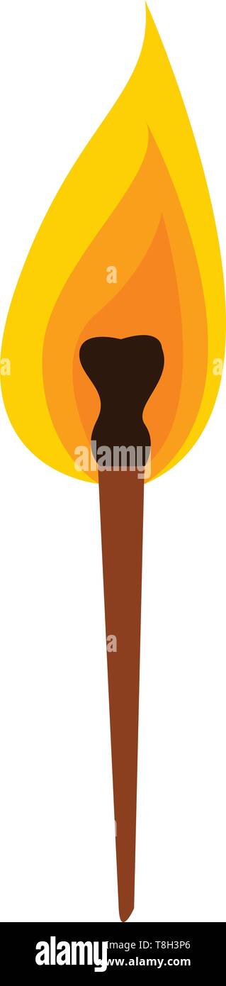Torch with fire hand drawn design, illustration, vector on white background. Stock Vector