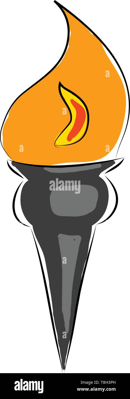 Torch with fire hand drawn design, illustration, vector on white background. Stock Vector