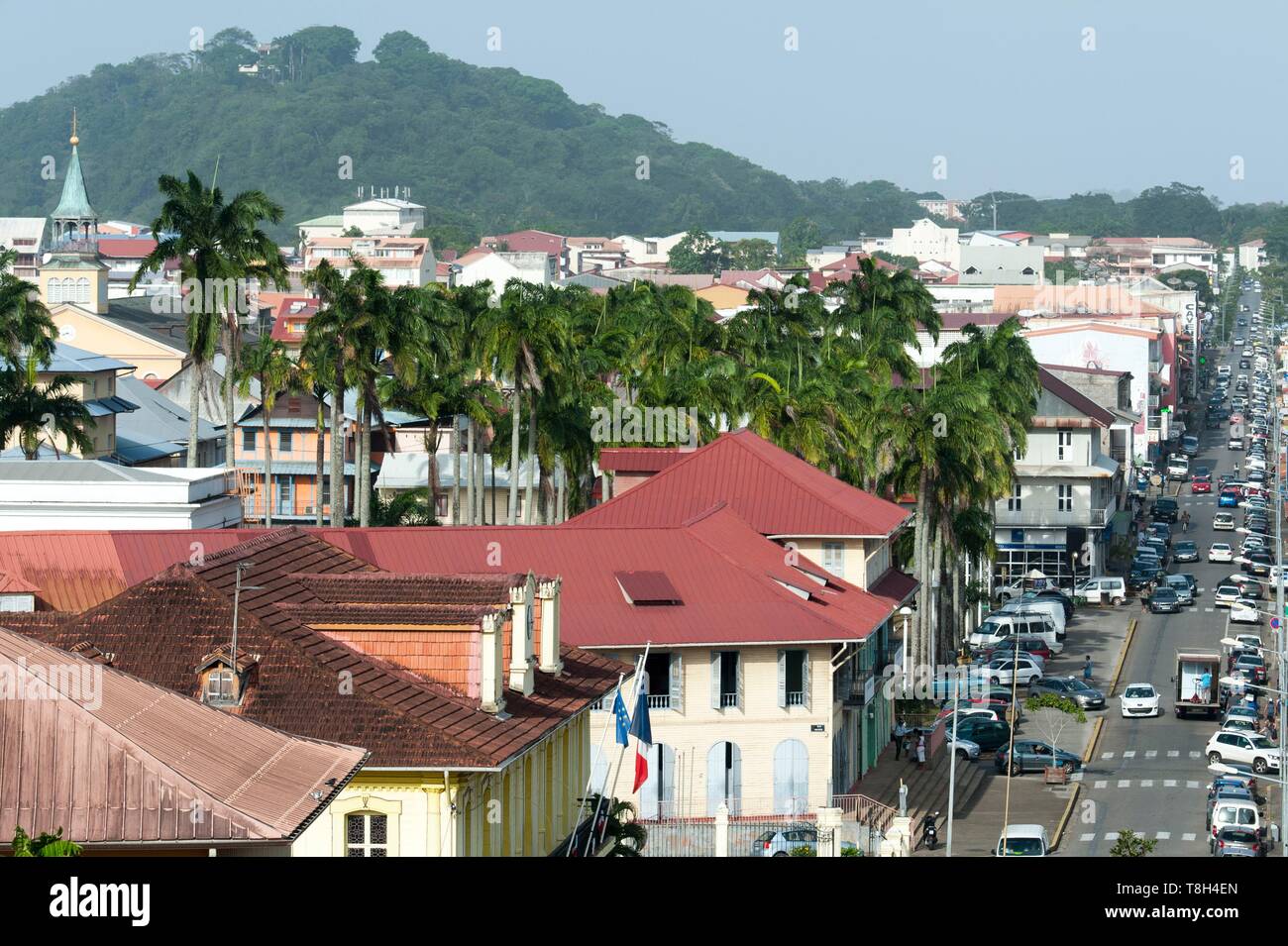 France, French Guiana, Cayenne, Rue de Remire, Saint Sauveur's Cathedral in the background Stock