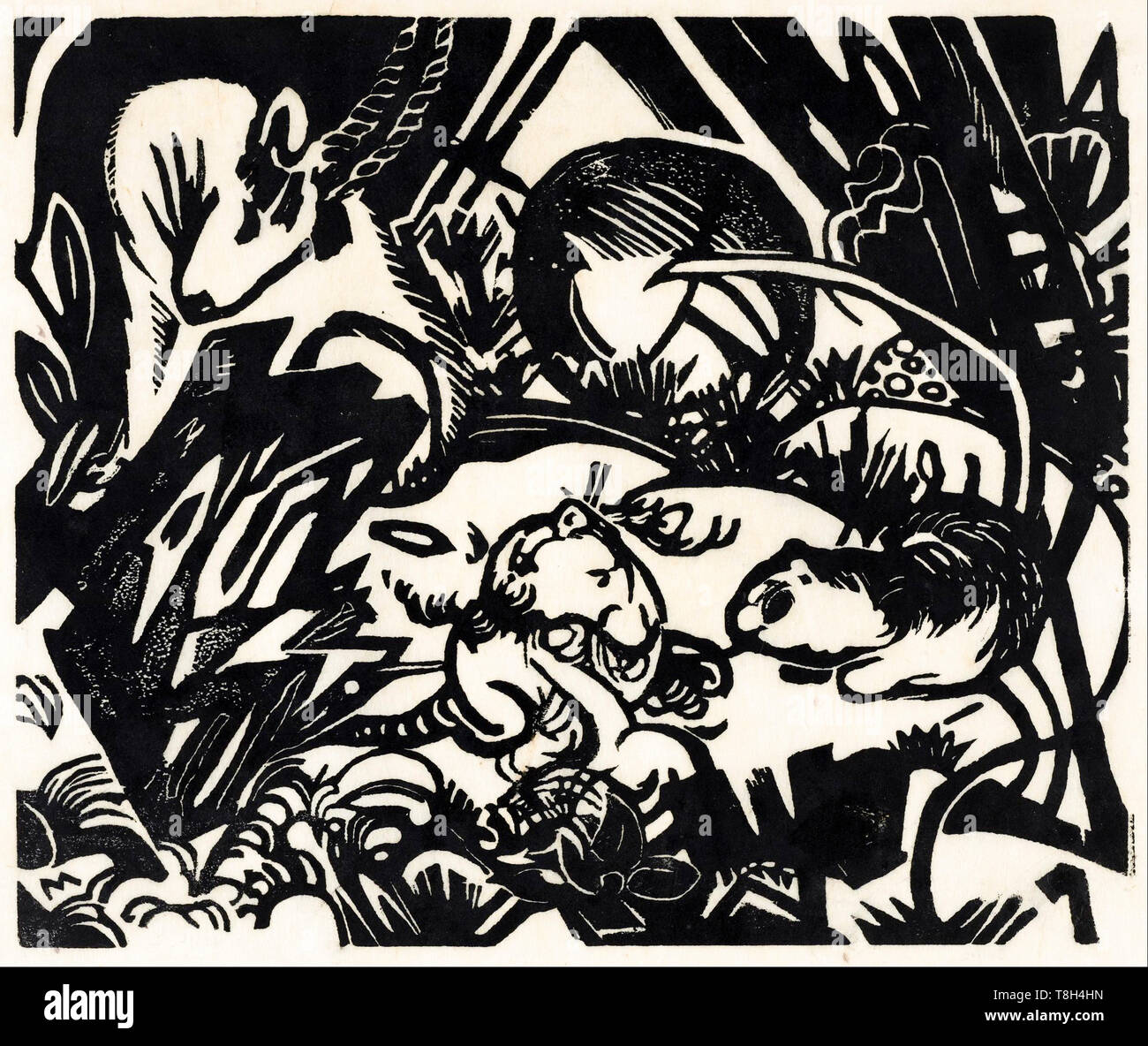 Franz Marc, Animal Legend, (Tierlegende), woodcut print, 1912 Stock Photo