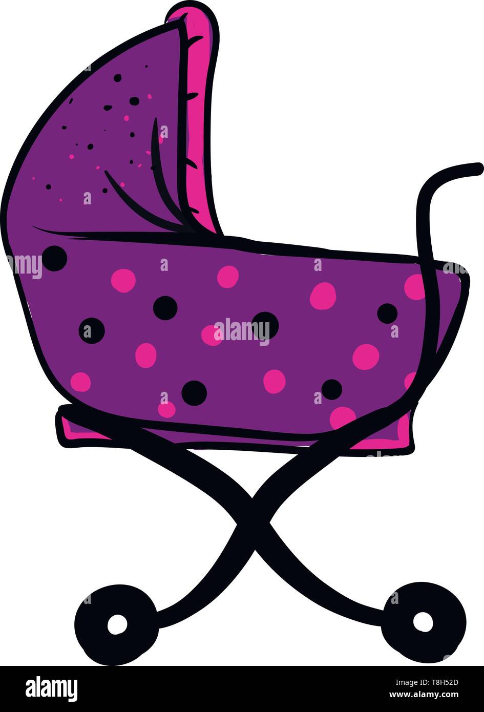 A very cute cloth baby stroller in violet and pink colour , vector, color drawing or illustration. Stock Vector