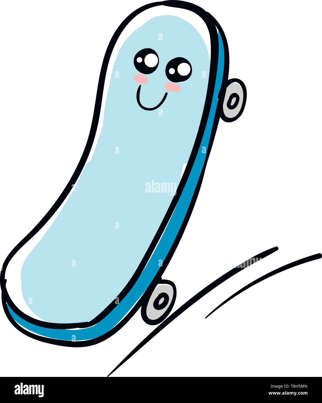 A big skate board in blue colour with a cute smiley on it , vector ...
