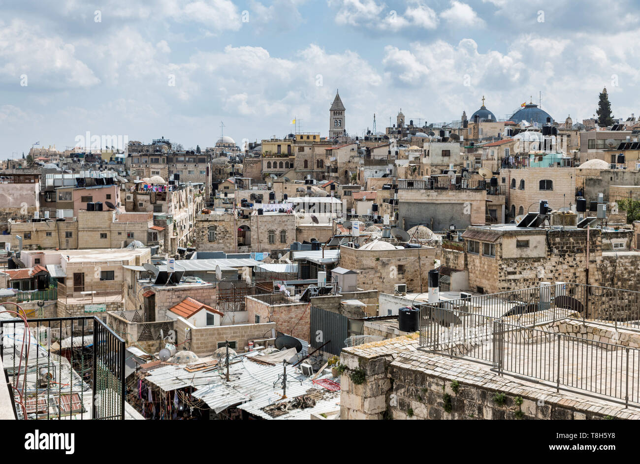 Jerusalem,Israel,27-march-2019:view from a tour on the west wall of jerusalem to the old city in the moslim quarter of the old city Stock Photo