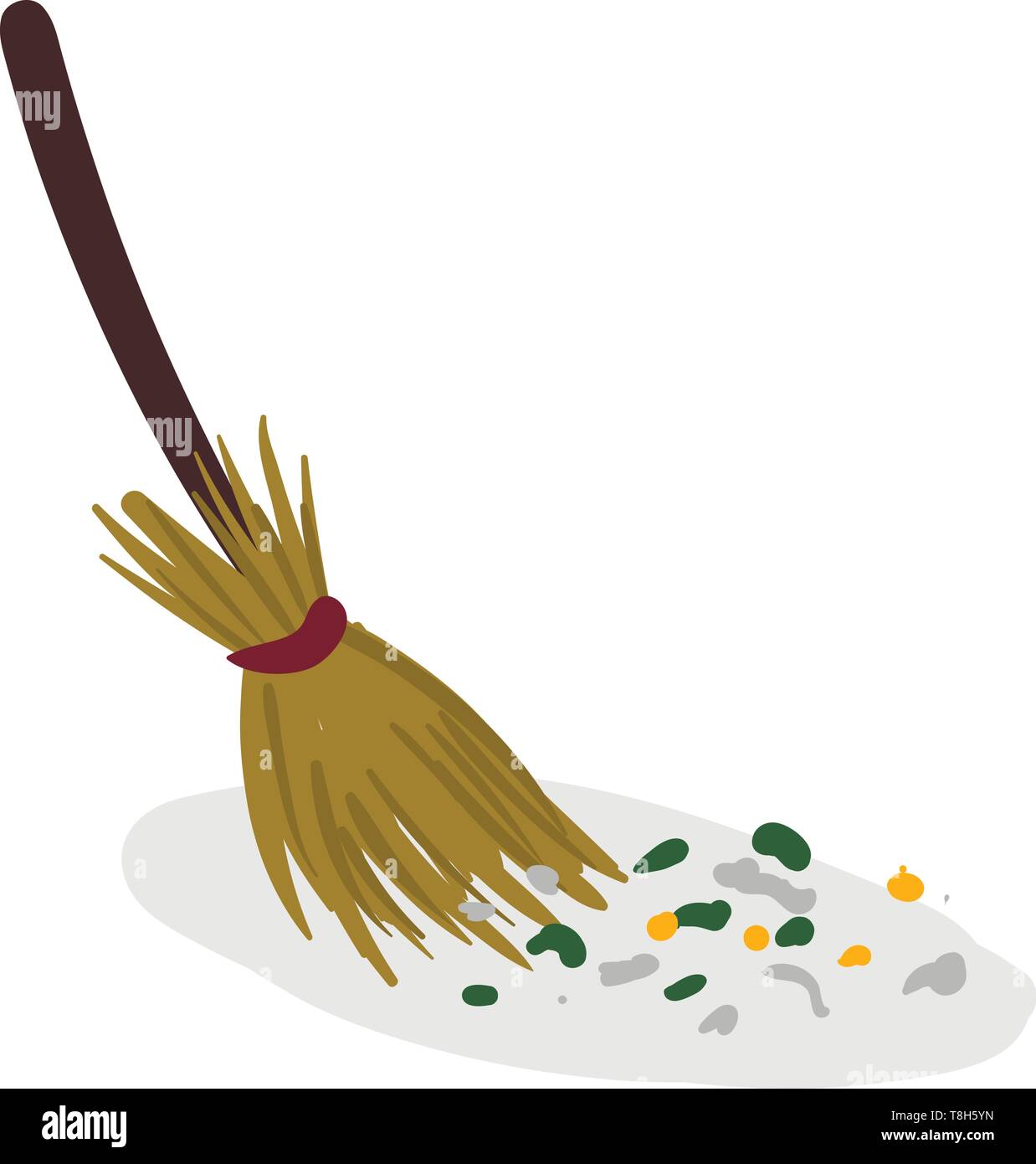 A long broom stick cleaning the waste , vector, color drawing or
