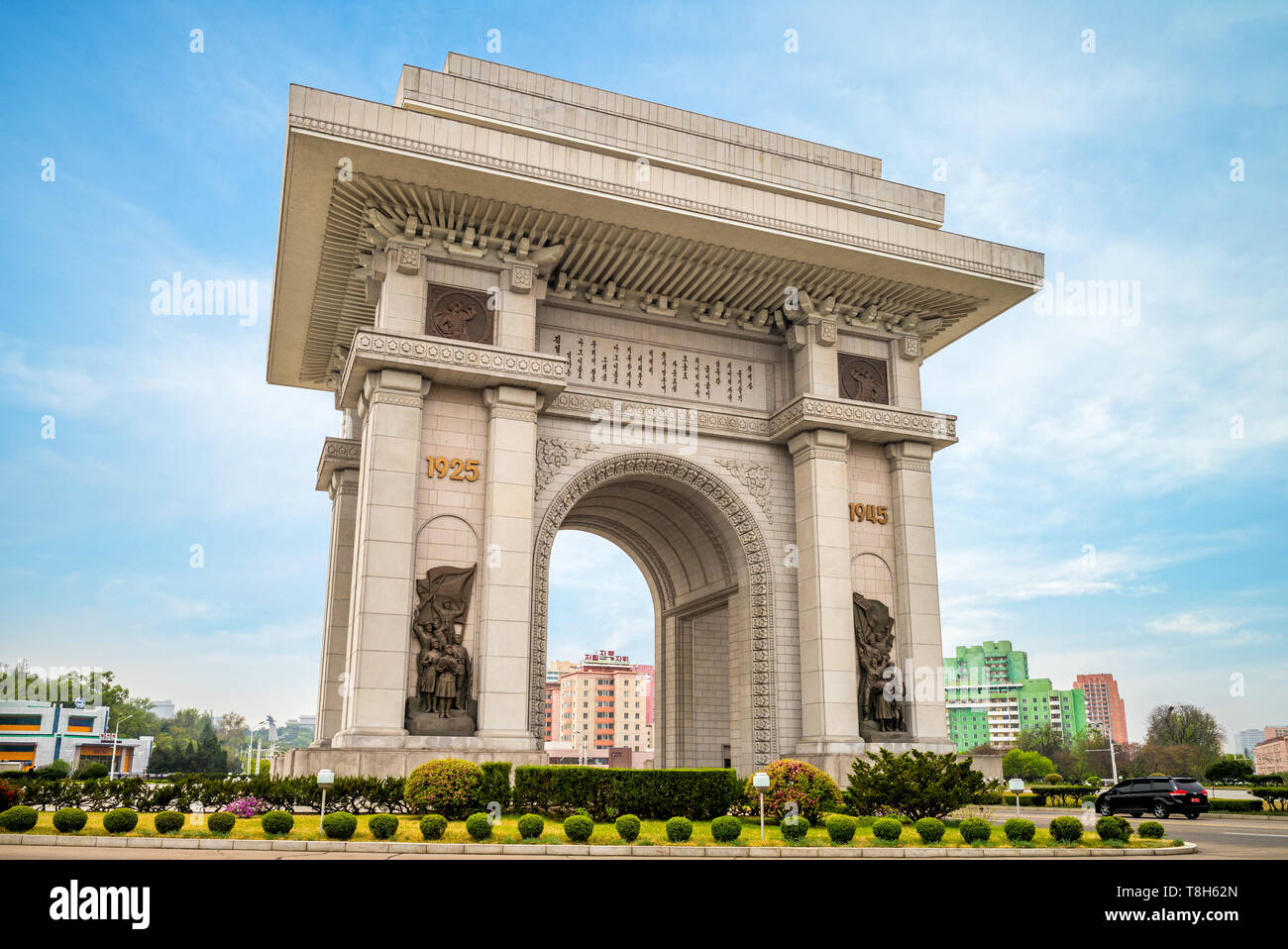 Pyongyang, North Korea - April 29, 2019: Arch of Triumph, a triumphal arch built to commemorate the korean resistance to japan from 1925 to 1945. Stock Photo