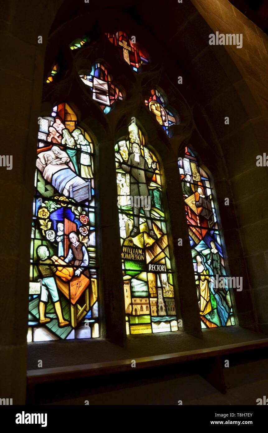 The Eyam Plague Window in St Lawrence Church Eyam Derbyshire, UK. Stock Photo