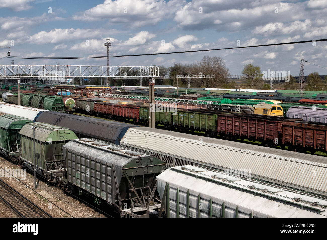 Freight wagons on city cargo terminal Stock Photo