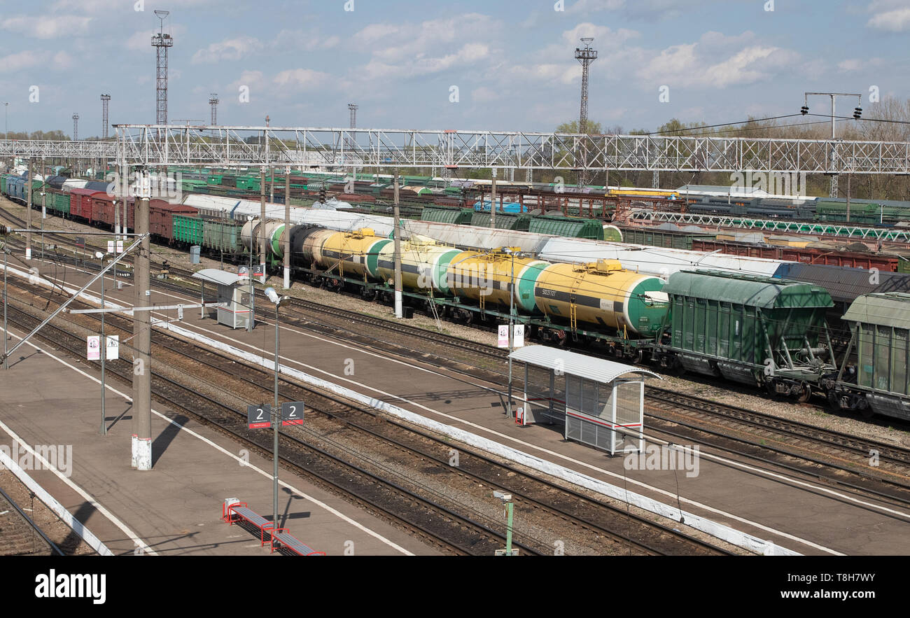 Freight wagons on city cargo terminal Stock Photo