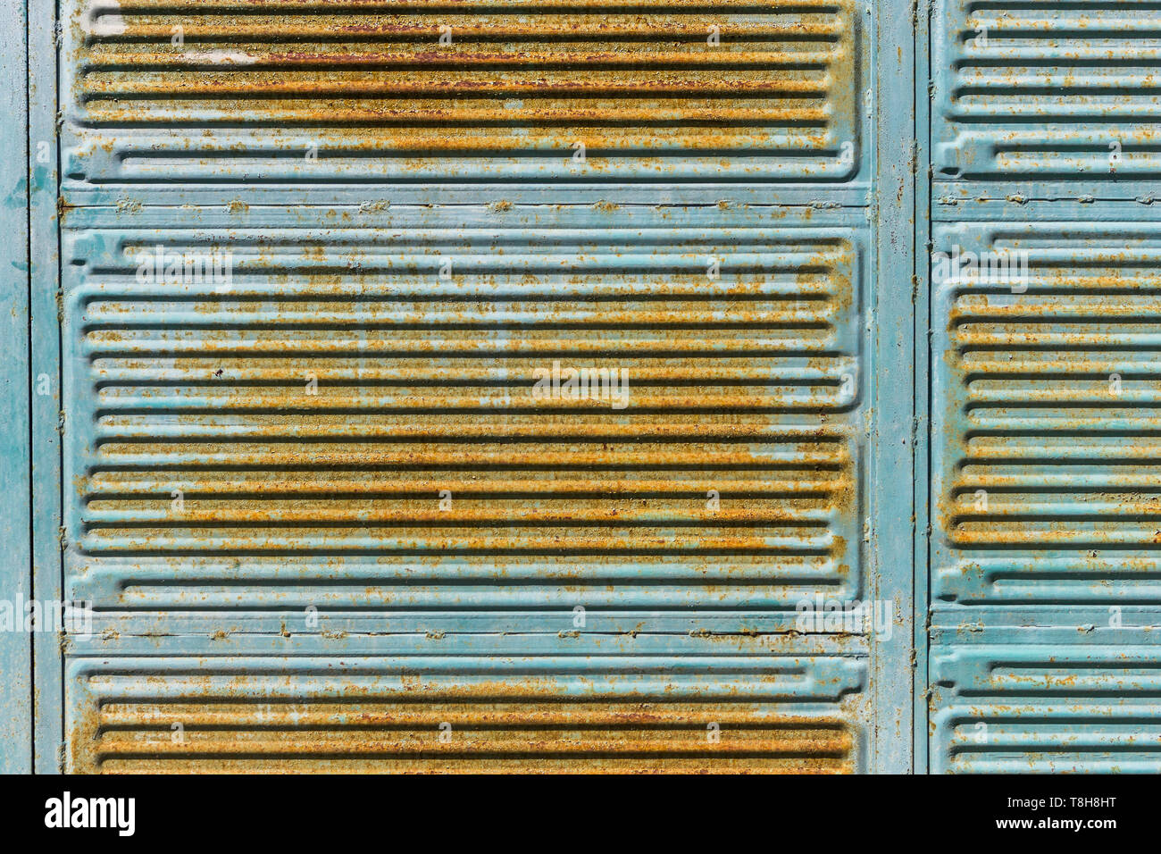 Metal rusty painted cyan grunge texture background. Copy space Stock ...
