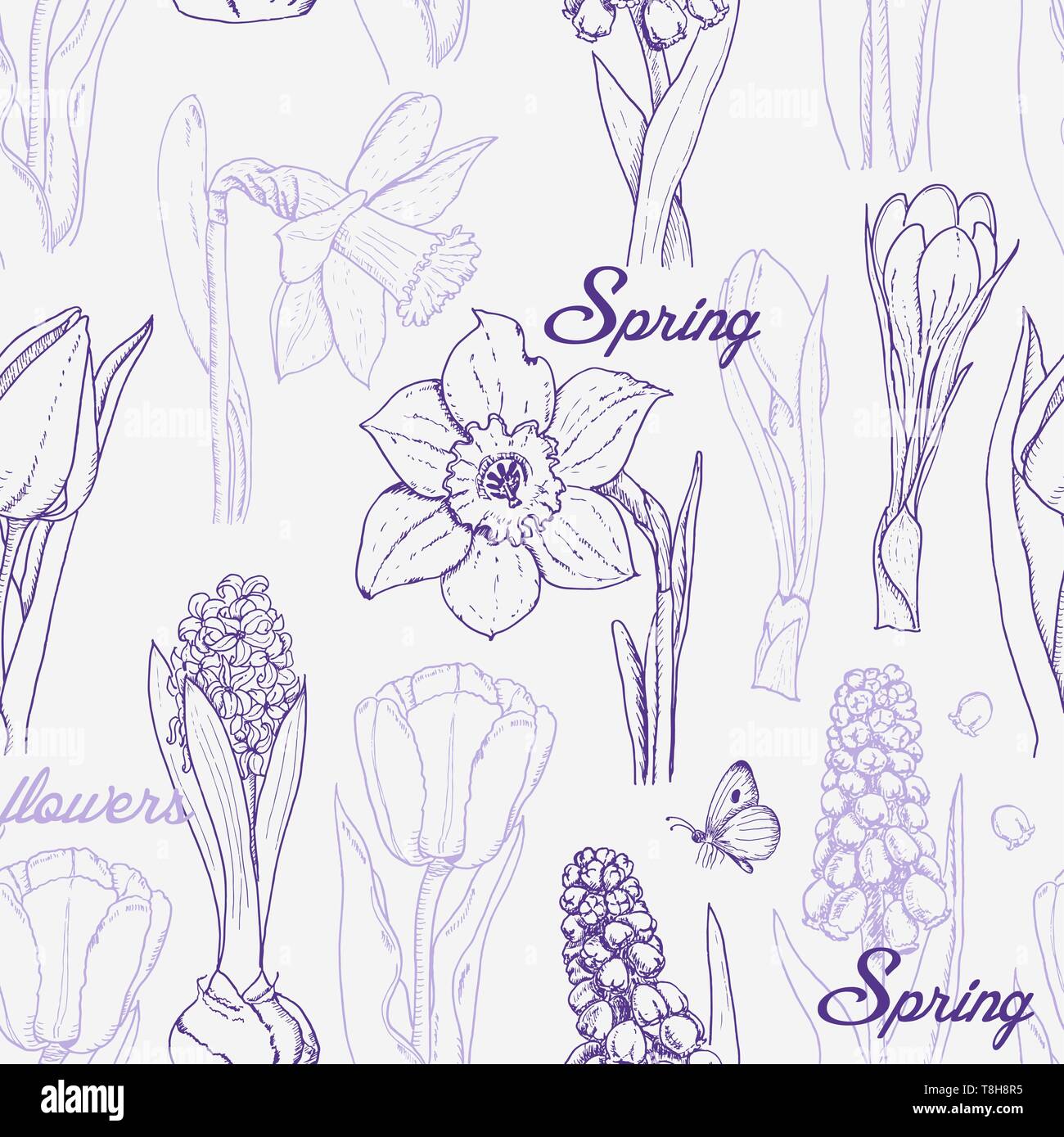 Seamless pattern with spring flowers on a white background Stock Vector ...