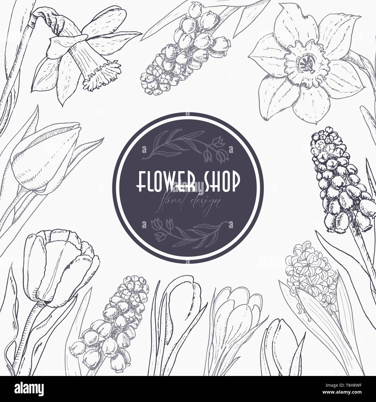 Vector background with spring flowers on a white background. Vector ...