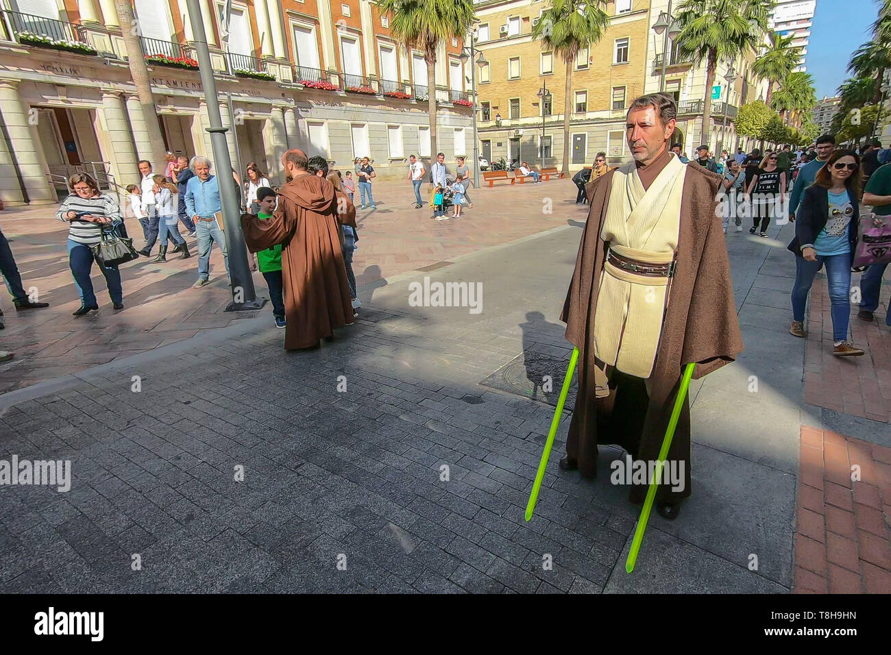 Huelva, Spain - May 5, 2019:  Parade of a group of cosplayers at a comic con event wearing costumes from Star Wars Stock Photo