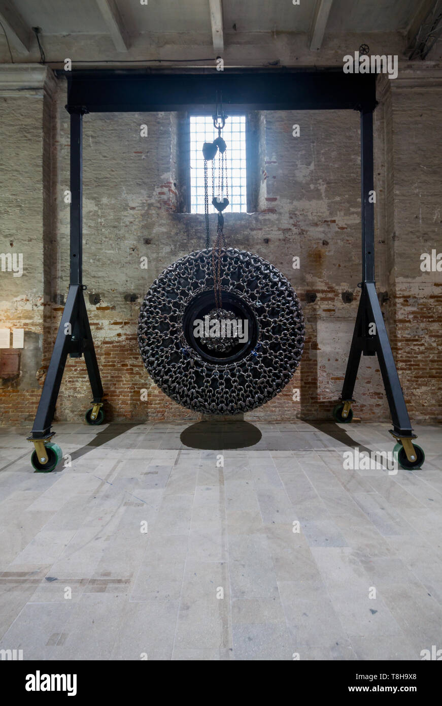 Arthur Jafa, Big Wheel I. sculptural installation, Arsenale exhibition, 58th Venice Art Biennale 2019 Stock Photo