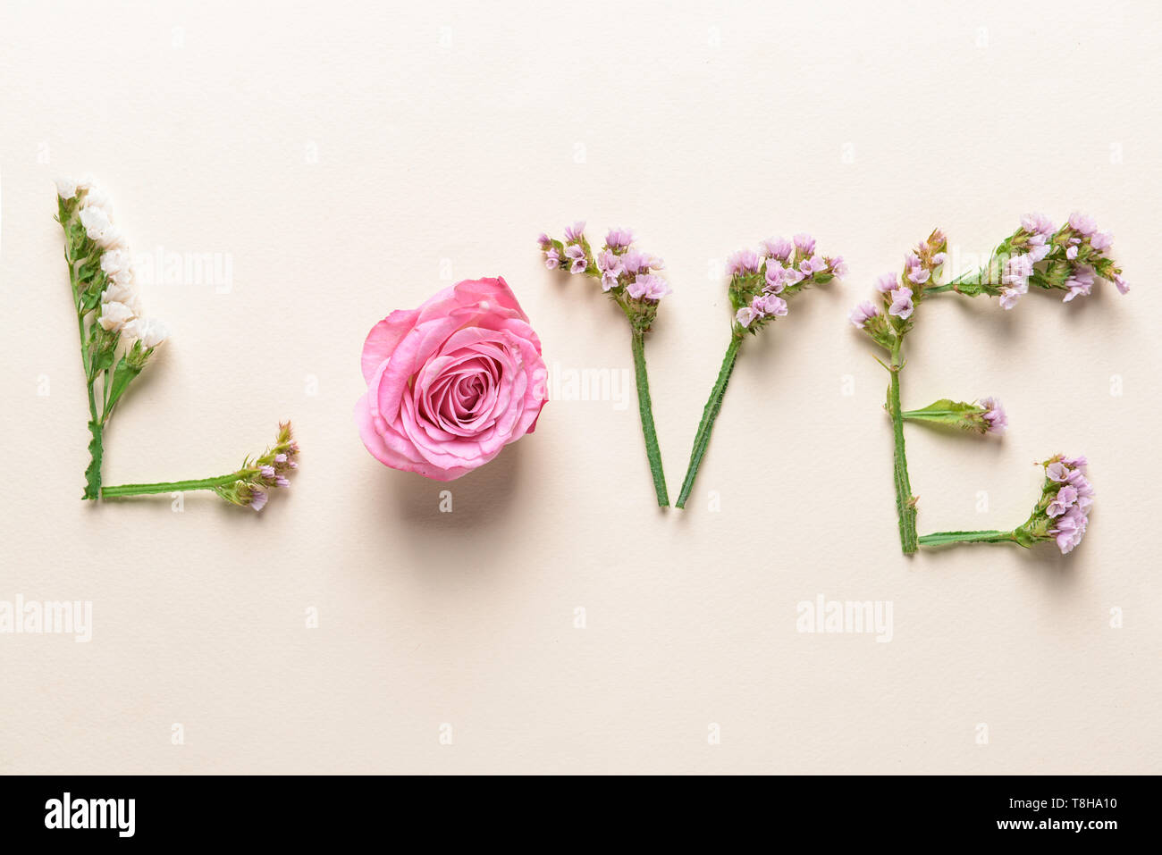 Word LOVE made of beautiful flowers on light background Stock ...