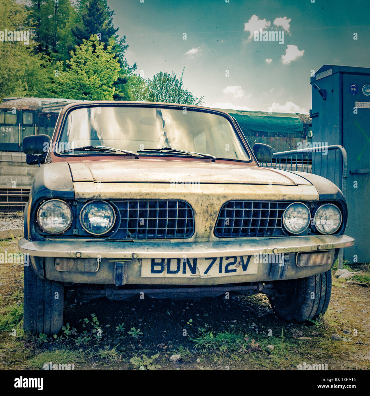 1980 Triumph car in need of restoration Stock Photo
