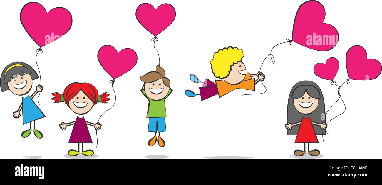 children with heart balloons vector illustration Stock Vector Image ...