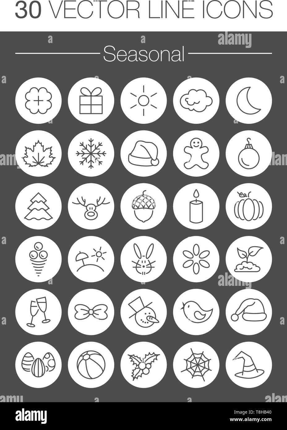 Seasonal hand drawn vector icons set symbols Stock Vector