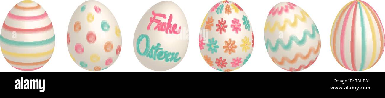 Colorful easter eggs in pastel colors isolated on white background Stock Vector