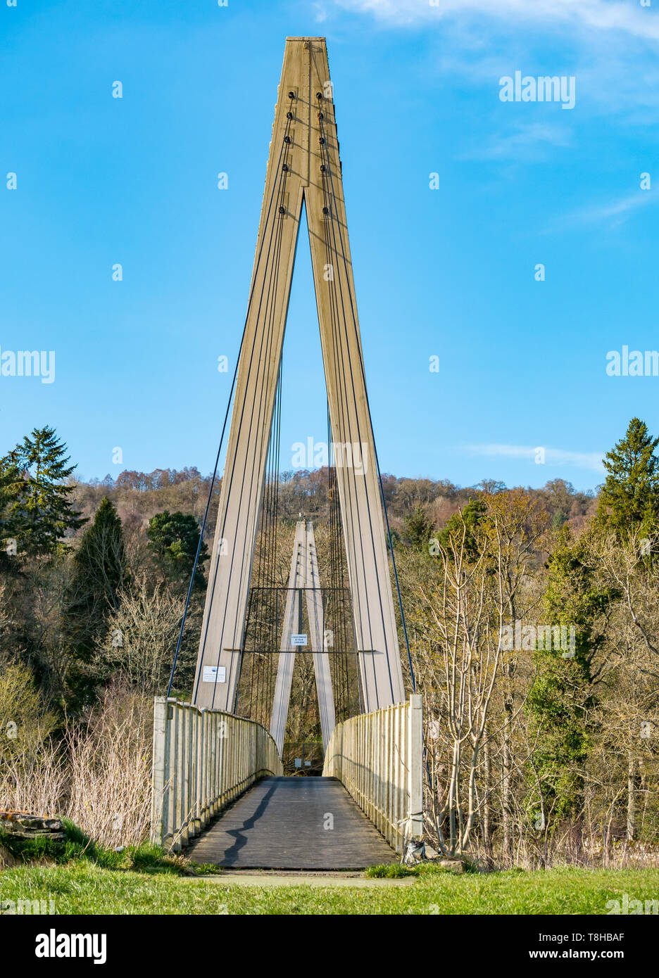 Aberfeldy pedestrian suspension footbridge, Perthshire, Scotland, UK Stock Photo