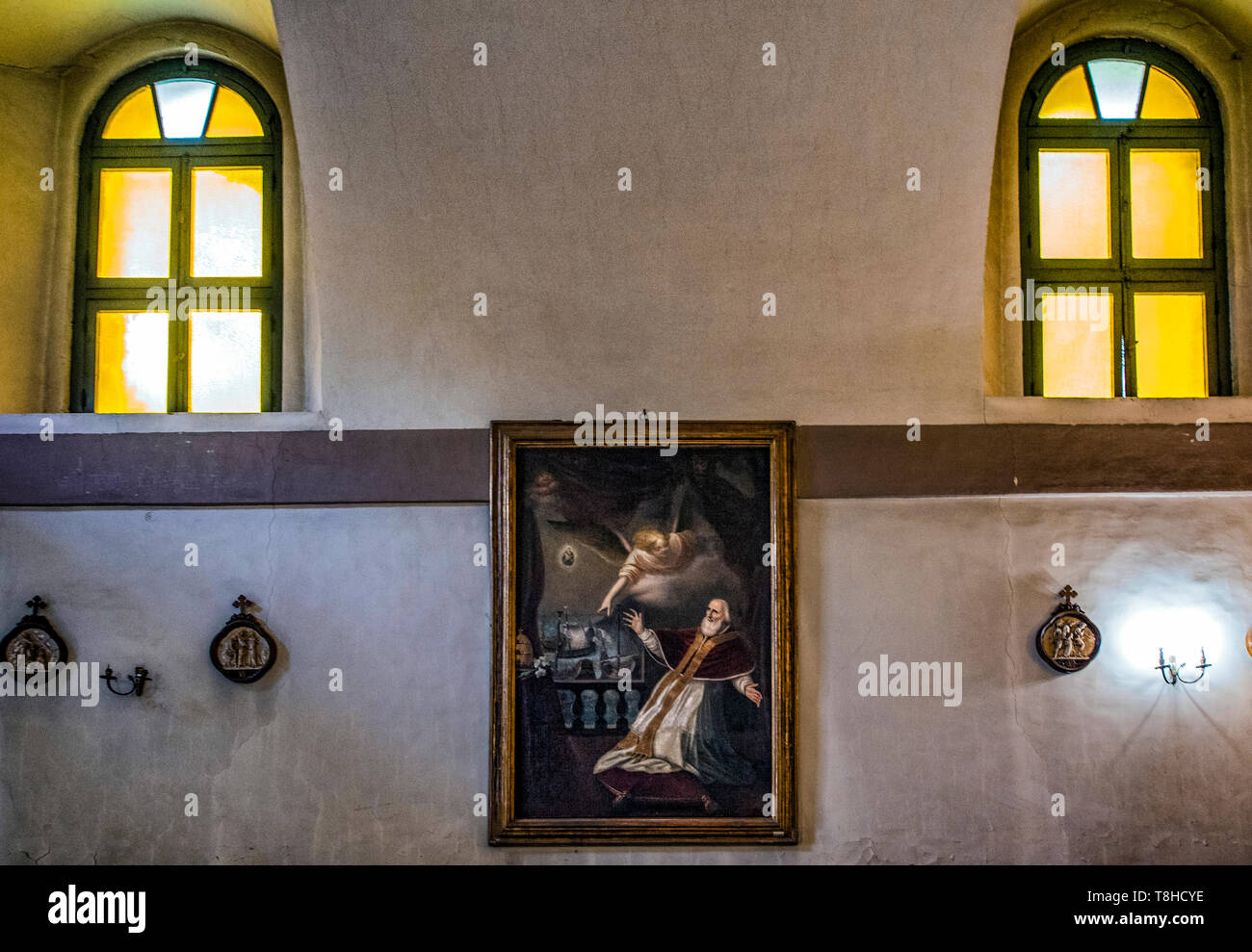 The interior of the church of Casale di San Pio V complex, in Rome, Italy Stock Photo