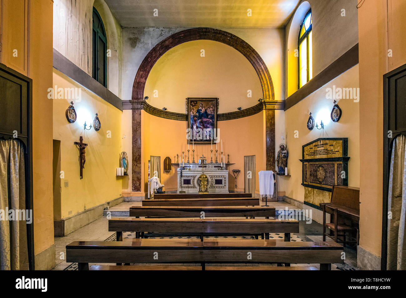 The interior of the church of Casale di San Pio V complex, in Rome, Italy Stock Photo